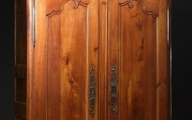 French Provincial Inlaid Carved Cherry Armoire, early