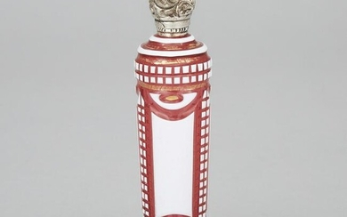 French Silver Mounted Opaque White Overlaid Red Glass