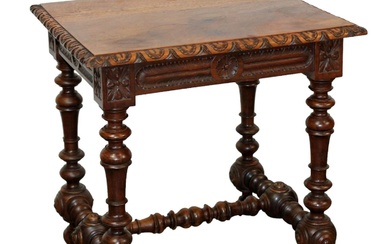 French carved oak footstool on turned legs