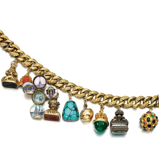 GEM SET LONG CHAIN, EARLY 19TH CENTURY AND LATER