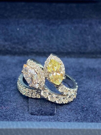 GIA certified- 18 kt. White gold - Ring Diamond - Diamonds