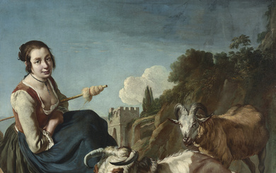 GIACOMO CERUTI (MILAN 1698-1767) A shepherdess with a cow an...
