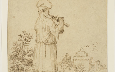 GIOVANNI FRANCESCO GRIMALDI (BOLOGNE 1606-1680 ROME), Joueur de flûte dans un paysage