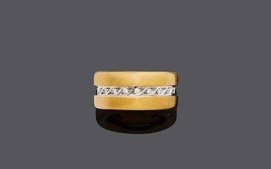 GOLD, STAINLESS STEEL AND DIAMOND RING, BY JÖRG HEINZ.