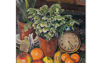 GUSTAVE CARIOT (1872-1950) Nature Morte au réveil et aux fruits