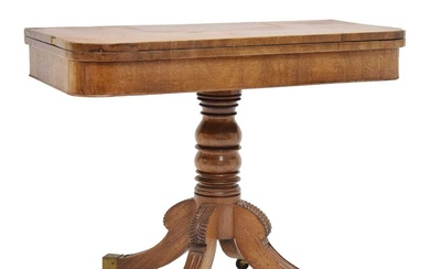 George IV mahogany fold-over pedestal card table