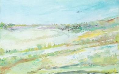 George Jerzy Bort, British/Polish 1917-2001- Summer landscape; watercolour, signed on the front, signed, dedicated and dated 5/1/86 in blue pen and pencil on the reverse, 21 x 30 cm (unframed) (ARR)