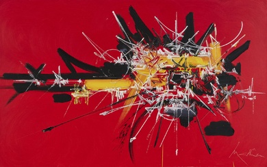 Georges MATHIEU (1921-2012) "Énergie rouge II" Huile sur toile signée en bas à droite, titrée...
