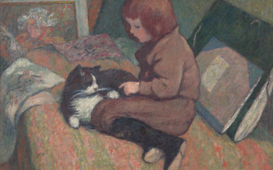Georges d' ESPAGNAT 1870-1950 L'Enfant au chat - 1898