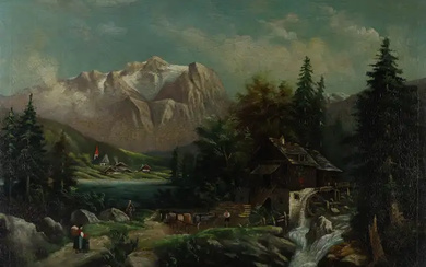 German or Austrian School, late 19th century- Landscape with a water mill;...