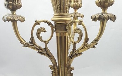 Gilt bronze 3-light candlestick in Louis XVI style - Bronze - Late 19th century