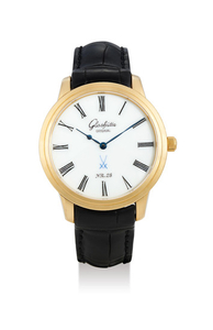 Glashütte Original. A Special Edition Fine Yellow Gold Wristwatch with Meissen Porcelain dial