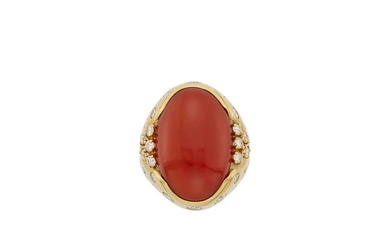 Gold, Coral and Diamond Ring