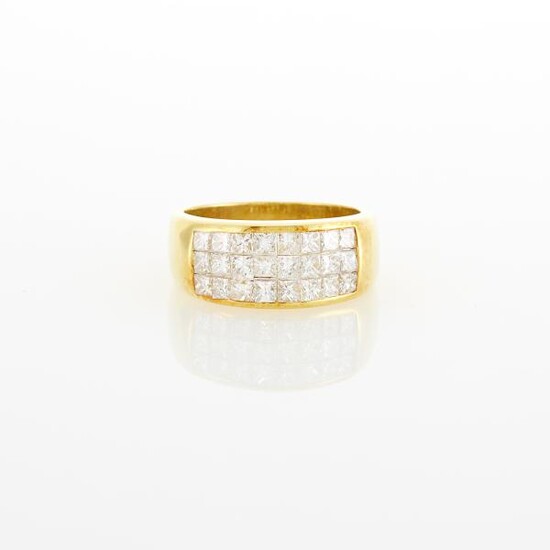Gold and Invisibly-Set Diamond Ring