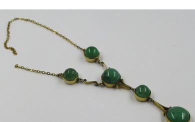 Gold mounted pendant necklace set five cabochon jade stones ...