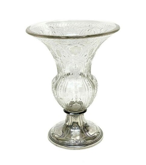 Gorham Sterling Silver Acid Etched Cut Glass Footed