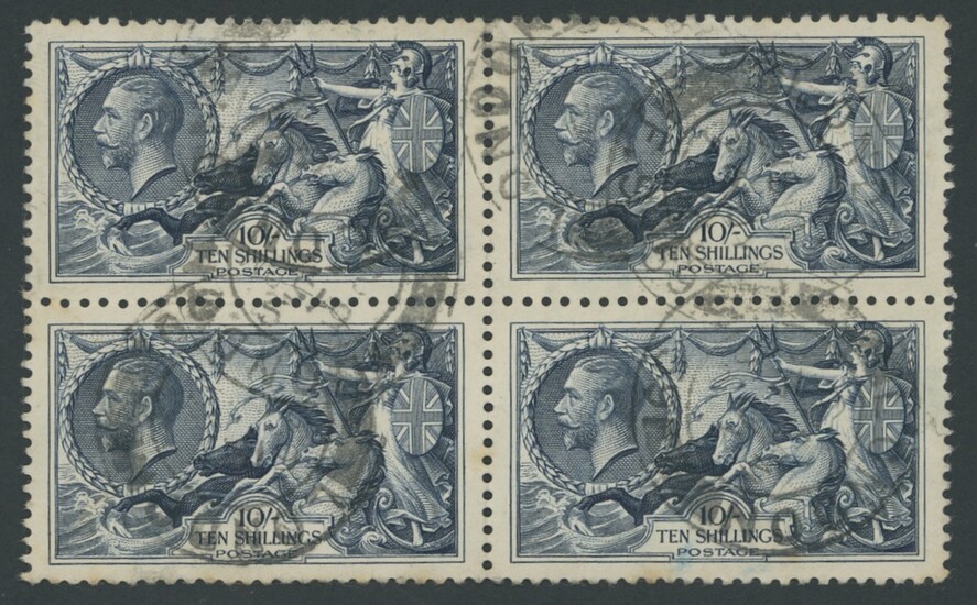 Great Britain King George V 1934 Re-engraved Seahorses 10/- indigo in a block of four, good to...