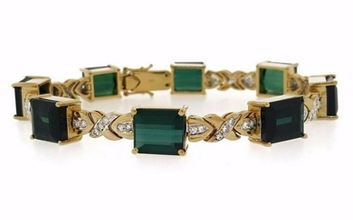 Green Tourmaline and Diamond Bracelet in 18k Yellow