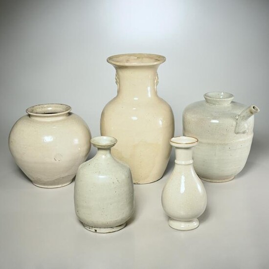 Group (5) early Asian cream & pale celadon wares