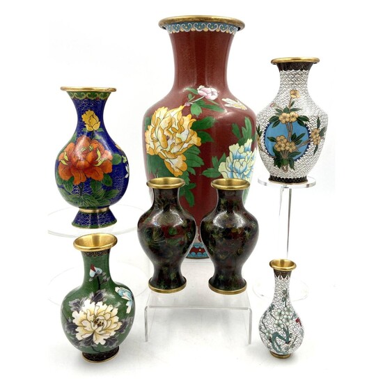 Grouping (7) Of Chinese CloisonnÃ© Vases