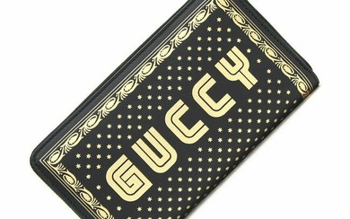 Gucci Round Long Wallet Sega Collaboration 510488 Black Gold Leather Women's Men's GUCCI