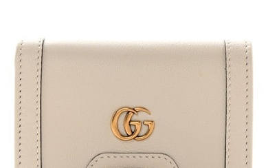 Gucci Wonka Grain Calfskin Diana Card Case Wallet Mystic White