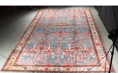 HUGE Turkish roomsize hand knotted estate rug / carpet; 11x21. 252 1/2"H x 140 1/4"W