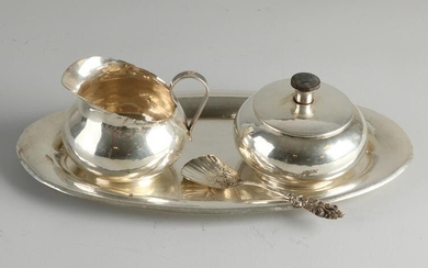 Handmade silver cream set, 800/000, with a milk jug