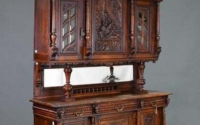 Henri II Style Heavily Carved Walnut Double Buffet