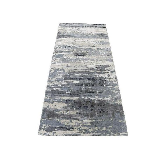 Hi-Low Pile Abstract Design Wool And Silk Runner