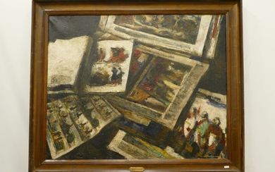 Huile sur toile "Les images de chez Pelerin" signée Charlemagne (80 x 100cm)