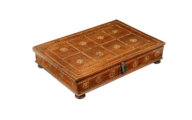 Î» AN HISPANO-MORESQUE IVORY, STAINED WOOD AND BONE-INLAID PORTABLE DOCUMENT HOLDER Possibly Granada, Nasrid Spain,...