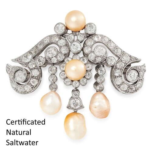 IMPORTANT ANTIQUE NATURAL SALTWATER PEARL AND DAIMOND DROP B...