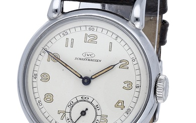 IWC, Schffhausen. A steel wristwatch, circa 1940. Movement: manual winding. Dial: silvered,...