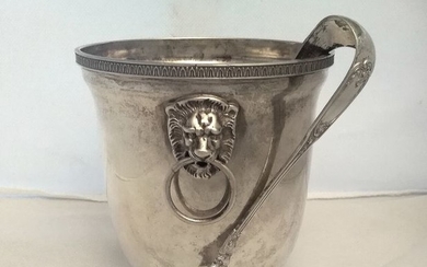 Ice bucket with tongs- .800 silver - Cav. Alessandro Corradini - Bologna- Italy - Mid 20th century