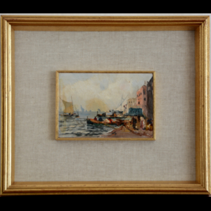 Ignoto "Lungomare" olio su tavola (cm 10x14.5) Al retro: iscritto Pratella. In cornice