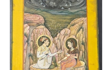 Indian Mughal School Miniature Painting Of A King And Queen