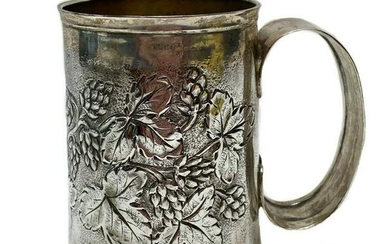 Italian .800 Silver Engraved Repousse Floral Mug
