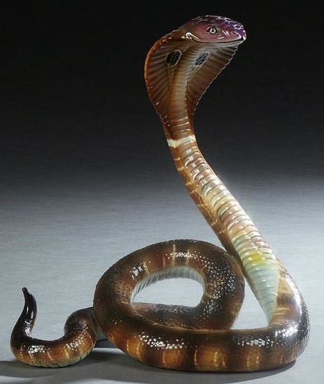 Italian Ceramic Figure of a Coiled Cobra, 20th c., the