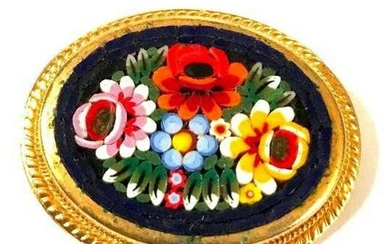 Italian Micro Mosaic Floral Brooch Pin