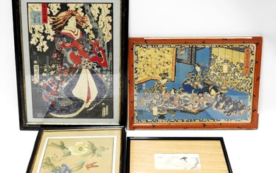 JAPON Réunion de 2 estampes en couleurs représentant des courtisanes. 25 x 36 cm et...