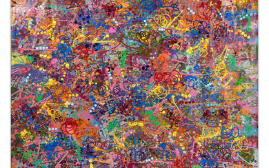 JONONE (John Andrew Perello dit) (Américain - Né en 1963) X-Citment - 1991 Peinture aérosol, acrylique et feutre sur toile