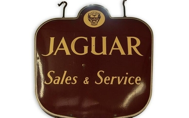 Jaguar Sales and Service Double-Sided Dealership Porcelain Sign with Original Hanger