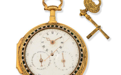 James Staplin, London. A large gilt, paste and seed pearl set key wind verge pair case centre seconds clock watch with moon indication