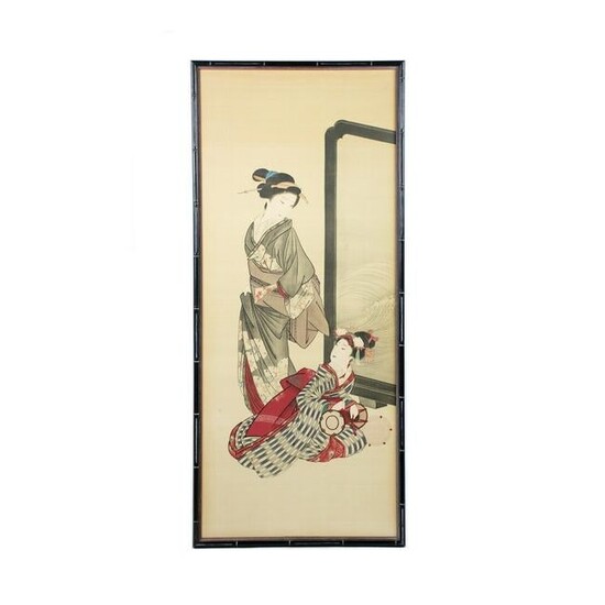 Japanese Geisha Woman Silk Painting