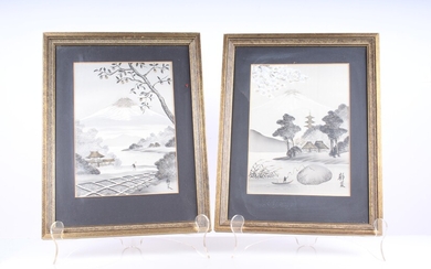 Japanese Silk Embroidery Paintings Lot of Two
