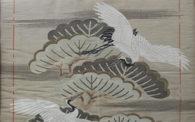Japanese Silk Fukusa Embroidery "Flying Cranes"