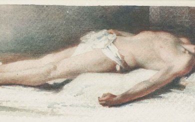 Jean Jacques HENNER (1829-1905) Christ allongé Aquarelle 9,5 x 23 cm