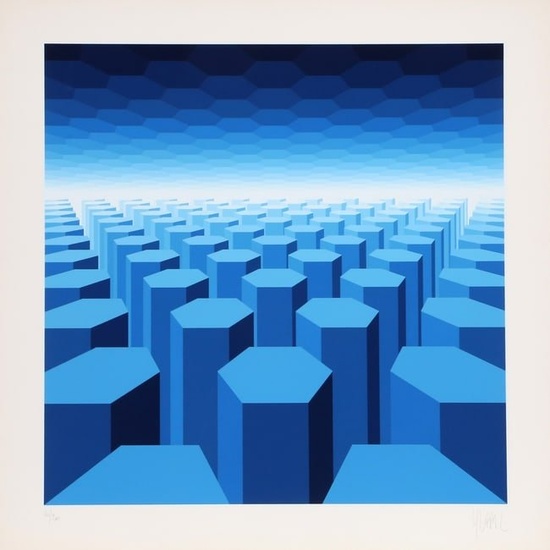 Jean Pierre Vasarely (aka Yvaral), 50 Shades of Blue, Screenprint
