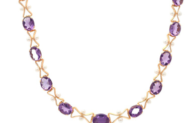Jewellery Necklace ENGELBERT, necklace, 18K gold, amethysts, cultured salt-water pear...